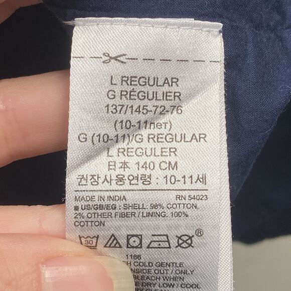 Gap Kids Girls Blue Metallic Print Long Sleeve Cotton Trapeze Dress Size L 10 - Picture 5 of 6